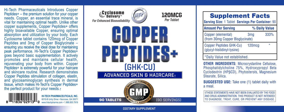 Hi-Tech Pharmaceuticals Copper Peptides+ 120mcg 90 Tablets
